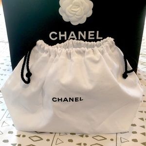 New Chanel White Cotton Drawstring Pouch Dust Bag Storage Bag